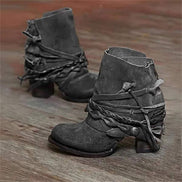 Serena Braided Strap Faux Leather Western Women's Ankle Boots with Block Heel