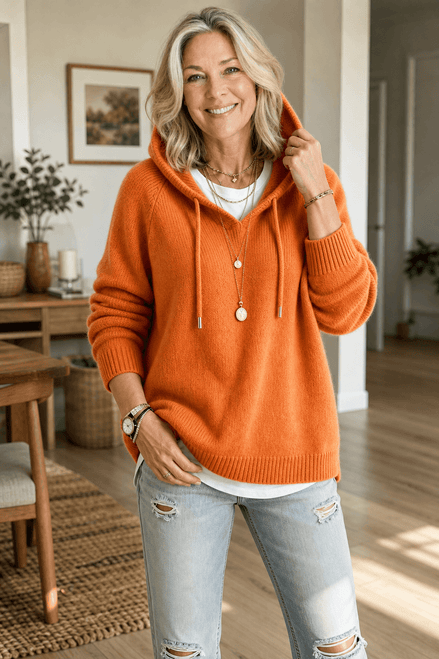 Women's Drawstring Hood Ribbed Knit Jumper