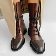 Tatum Calf-Length Lace-Up Leather Boots for Women