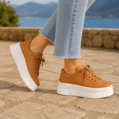 Women's Platform Cushioned Sneakers with Lace-Up Closure