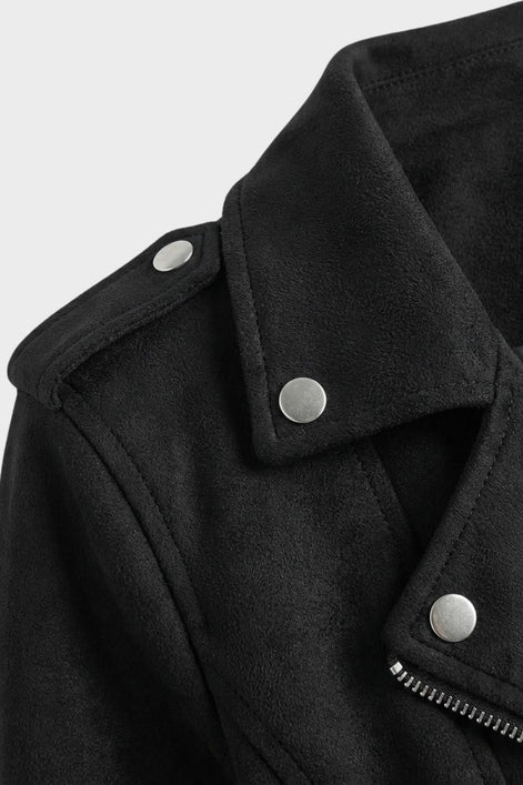 Saskia Faux Suede Biker Jacket with Asymmetrical Zip Detail