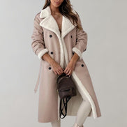 Long Belted Teddy Collar Faux Leather Winter Coats for Women