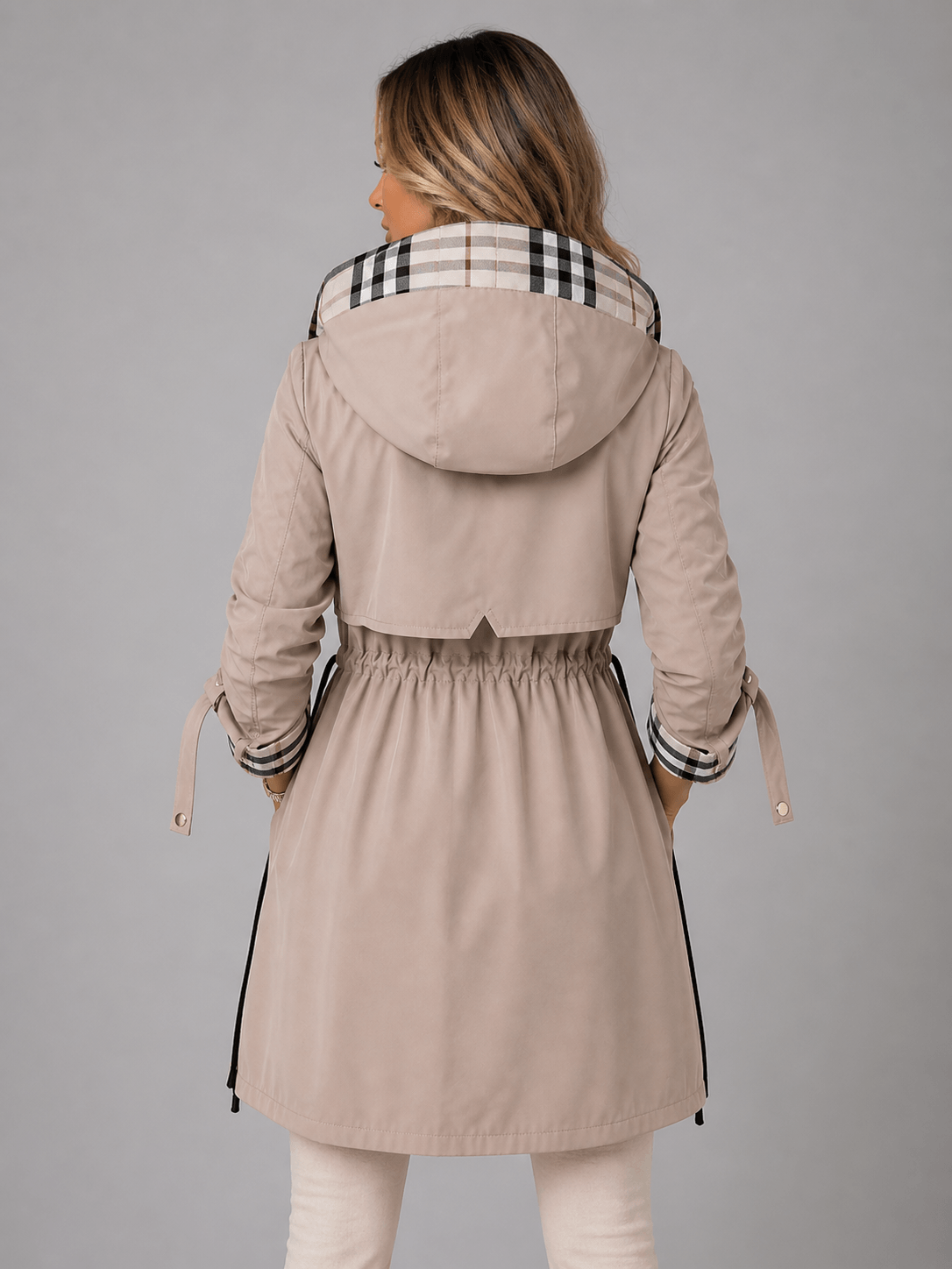 Hooded Longline Waterproof Jacket with Adjustable Drawstring Waist