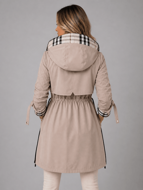 Hooded Longline Waterproof Jacket with Adjustable Drawstring Waist