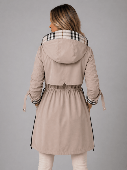 Hooded Longline Waterproof Jacket with Adjustable Drawstring Waist