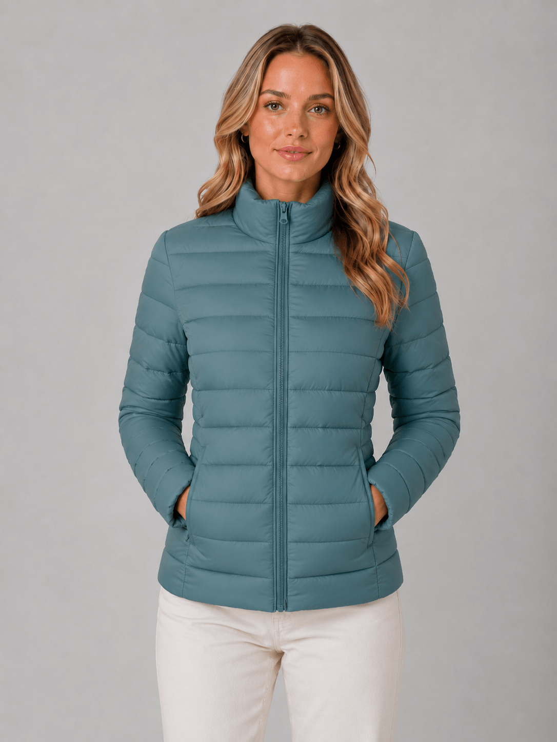 Women's Slim-Fit Quilted Puffer Jacket with Stand Collar