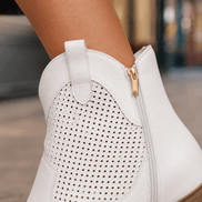 Women's Perforated Western Cowboy Boots with Block Heel