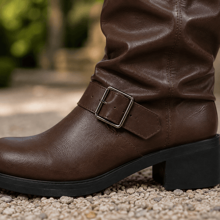 Padova Slouch Knee-High Faux Leather Women's Boots with Double Buckle Detail