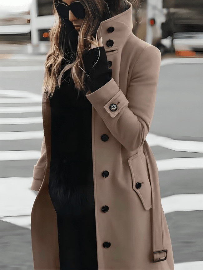 Sandra Belted Trench Style Womens Coats with High Collar Detail