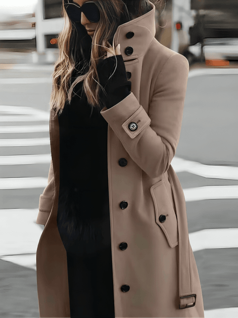Sandra Belted Trench Style Womens Coats with High Collar Detail