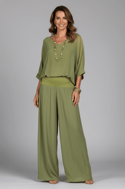 Natalie Chiffon Wide-Leg Women's Two-Piece Co-Ord Set with Draped Top