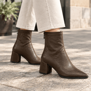 Aldobrandi Women's Pointed-Toe Ankle Boots with Block Heel in Faux Leather