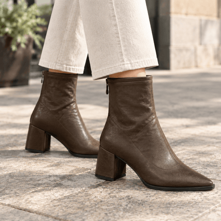 Aldobrandi Women's Pointed-Toe Ankle Boots with Block Heel in Faux Leather