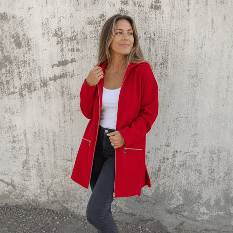 Women's Longline Hooded Zip-Up Jacket with Pockets