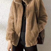 Phoebe Faux Fur Zip-Up Winter Coat with Stand Collar for Women