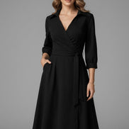 Long Sleeve Wrap Midi Dress in Polyester Blend for Christmas Party Occasions