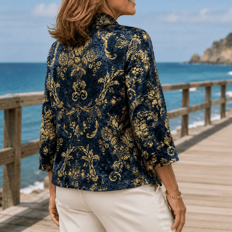 Hallie-Rose Baroque Print Open-Front Jacket for Women in Tailored Fit