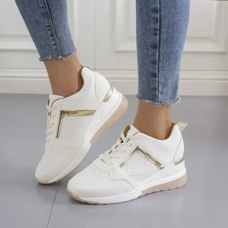 Women's Lace-Up Cushioned Sneakers with Wedge Sole and Ergonomic Fit