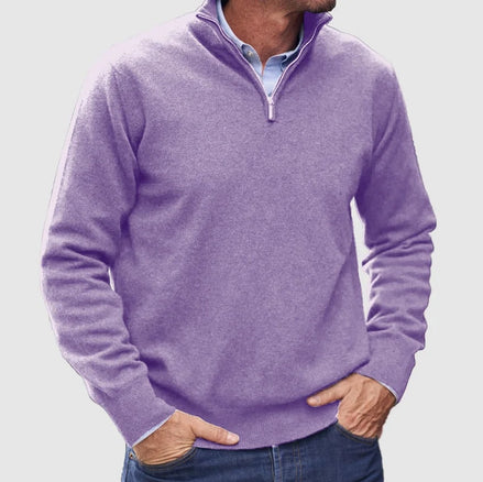 Men's Quarter-Zip Knitted Jumper with Layering Collar