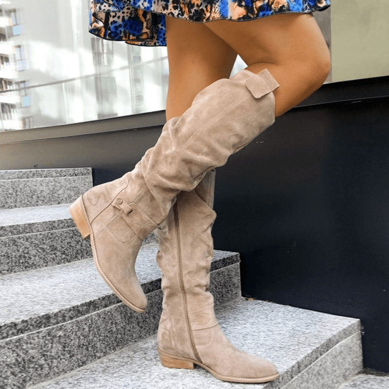 Samira Knee-High Slouch Suede Womens Boots with Side Zip