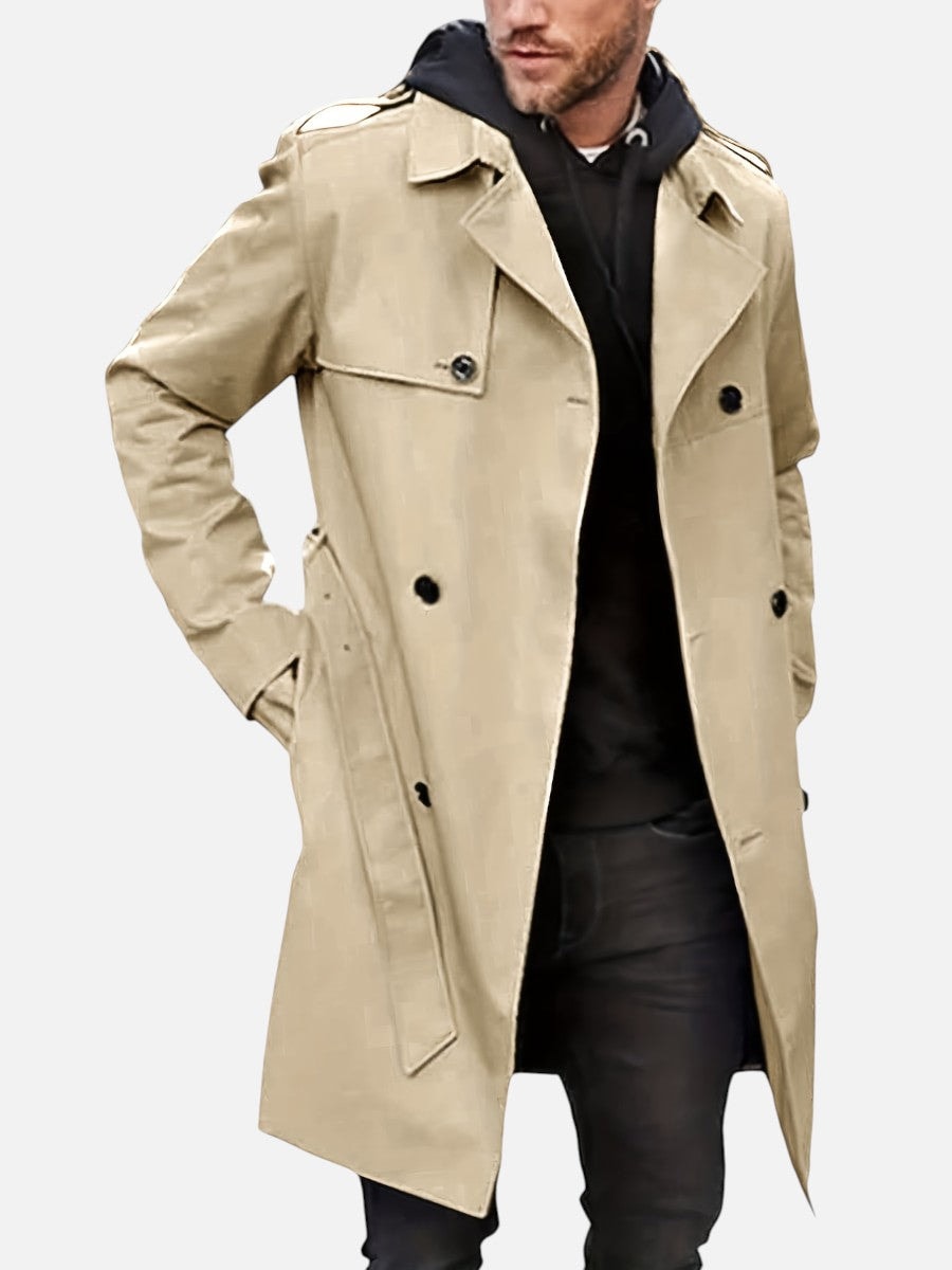 Double-Breasted Tailored Trench Style Mens Coats for Everyday Wear