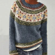Dorothea Women's Fair Isle Crew Neck Knitted Jumper with Long Sleeves