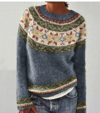Dorothea Women's Fair Isle Crew Neck Knitted Jumper with Long Sleeves