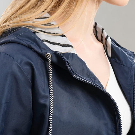Longline Hooded Waterproof Jacket with Drawstring Waist
