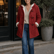 Women's Hooded Faux Suede Winter Coat with Plush Sherpa Lining
