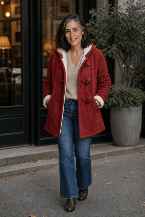 Women's Hooded Faux Suede Winter Coat with Plush Sherpa Lining