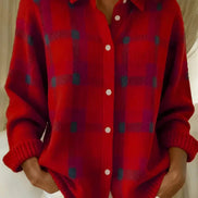 Ofelia Plaid Knitted Jumper Longline Button-Front Cardigan Sweater