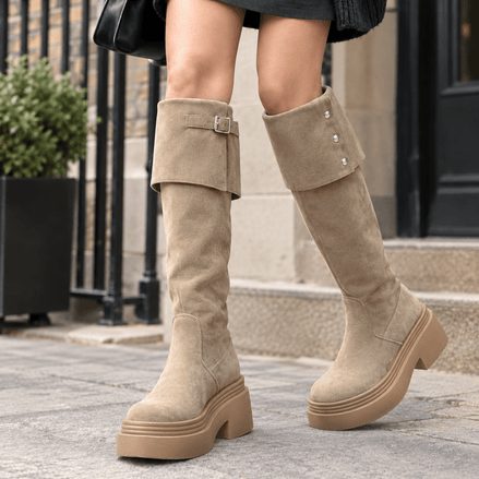 Women's Over-the-Knee Platform Boots with Foldover Cuff