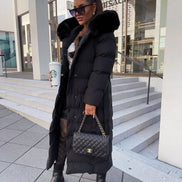 Belted Faux Fur Hood Long Puffer Winter Coats for Women