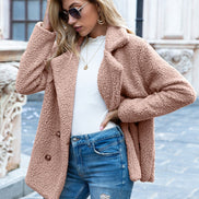 June Teddy Double-Breasted Winter Coats Women Cozy Fleece Jacket