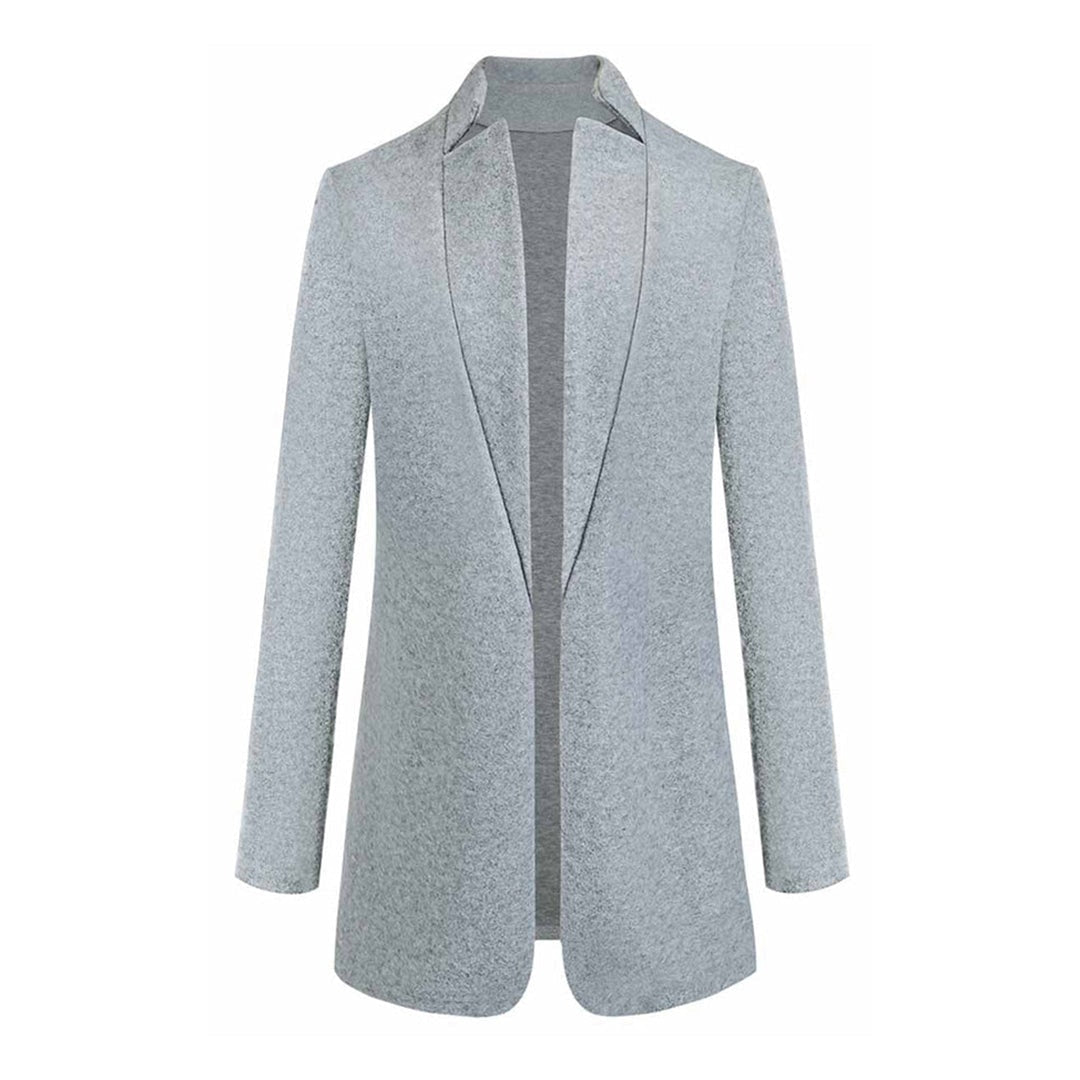 Leanne Collarless Long Wool Blend Winter Coats Women Open Front