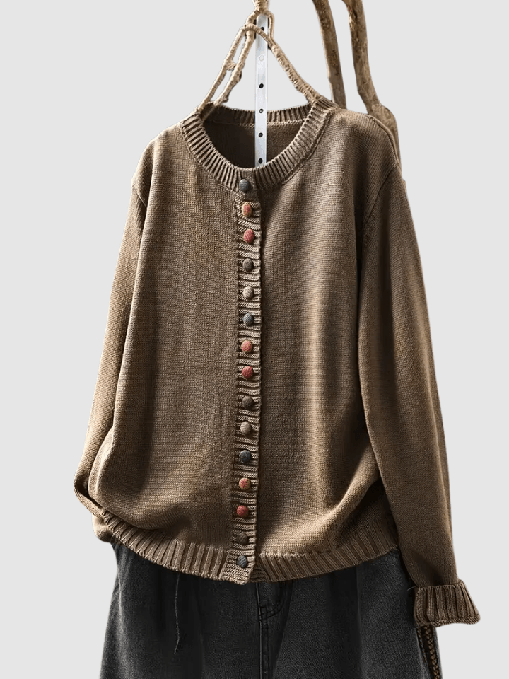 Button-Front Knitted Jumper Cardigan with Colourful Buttons