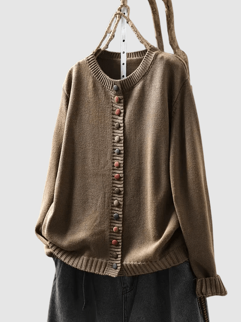 Button-Front Knitted Jumper Cardigan with Colourful Buttons