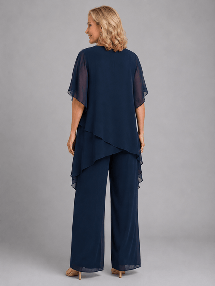 Women's Chiffon Two Piece Co-Ord Set with Wide-Leg Trousers