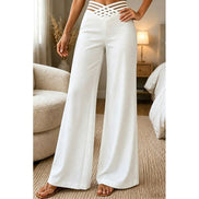 Sienna High-Waisted Wide-Leg Women's Tailored Trousers with Crossover Waistband