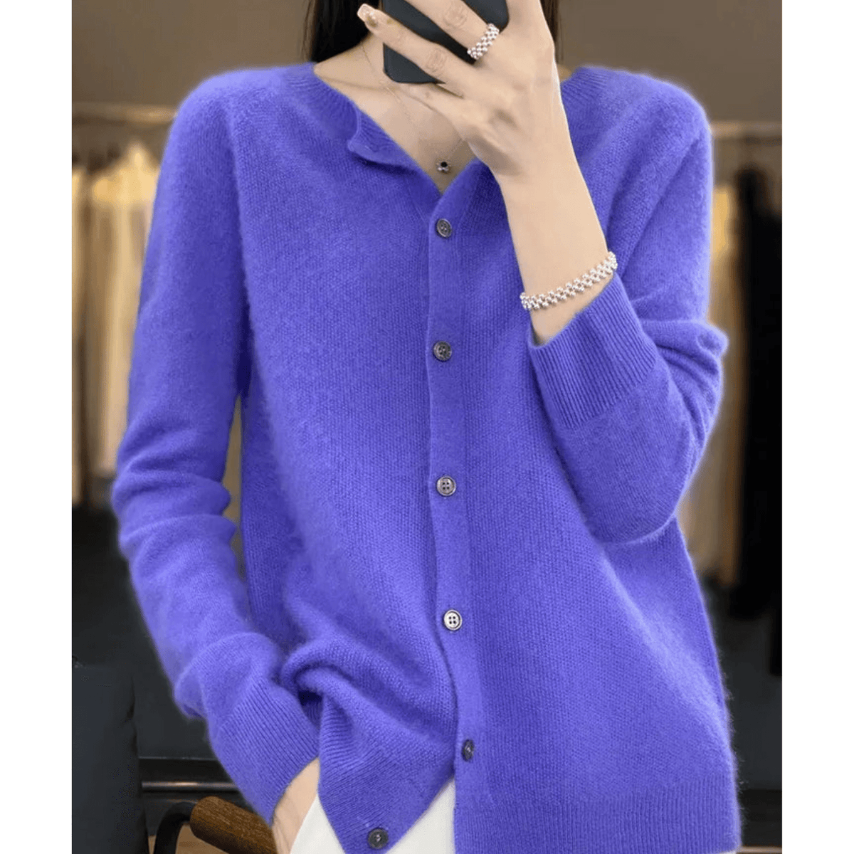 Danielle Round Neck Button-Front Knitted Cardigan for Women