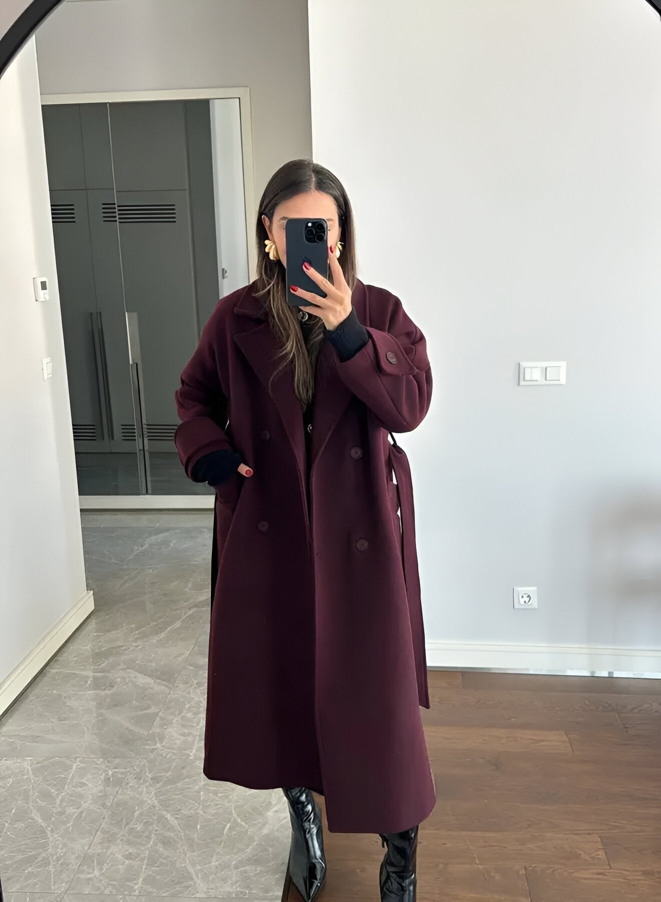 Belted Wrap Style Long Wool Blend Winter Coats for Women