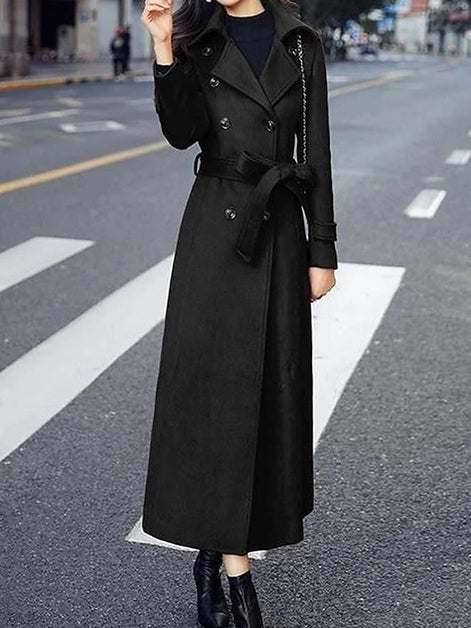 Elora Women's Belted Wool-Blend Longline Winter Coat with Shawl Collar