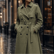 Mayfield Double-Breasted Long Belted Trench Coat with Tie Waist for Women