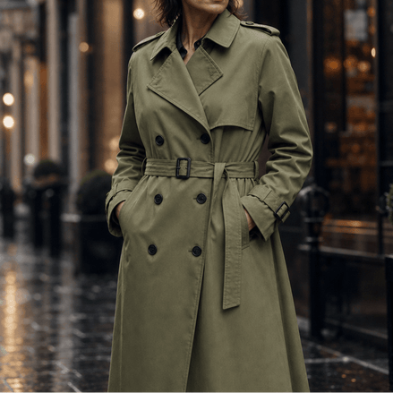 Mayfield Double-Breasted Long Belted Trench Coat with Tie Waist for Women