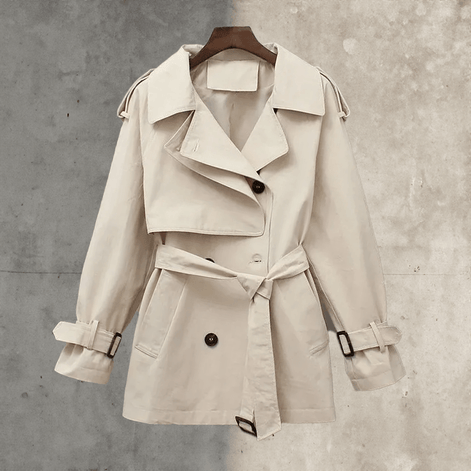 Women's Double-Breasted Belted Trench Coat with Adjustable Cuffs