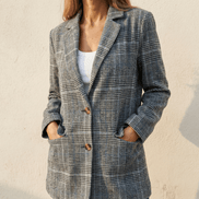 Ellara Relaxed Plaid Lapel Tailored Blazer with Single-Button Closure for Women