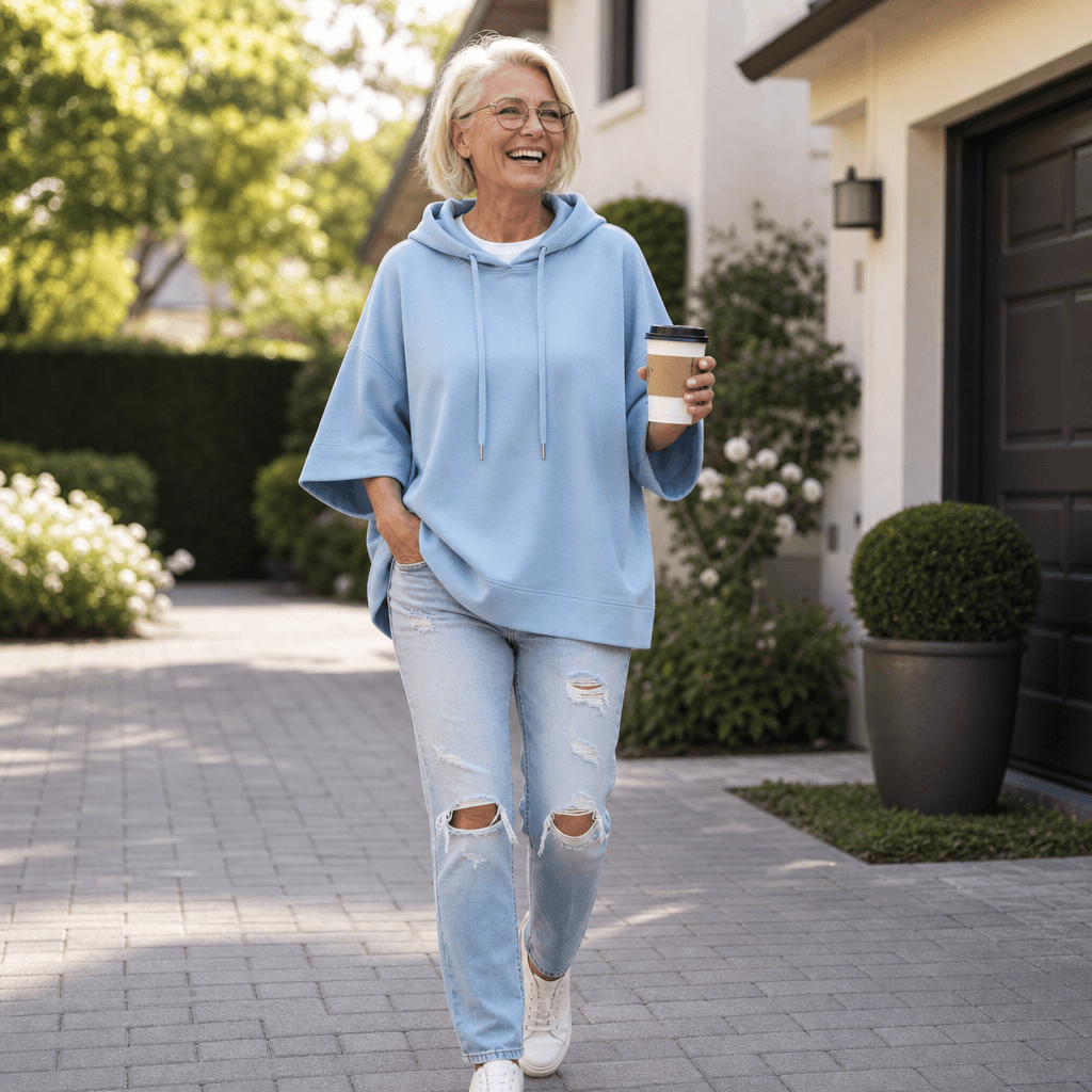 Oversized Wide-Sleeve Hooded Sweatshirt with Dropped Shoulders