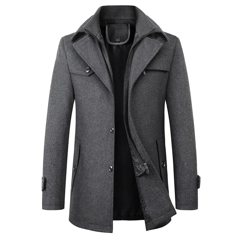 Carson Wool Blend Mid-Length Mens Coats with Notched Lapel