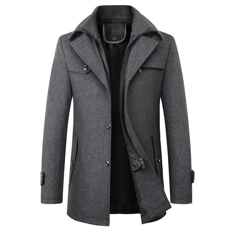 Carson Wool Blend Mid-Length Mens Coats with Notched Lapel
