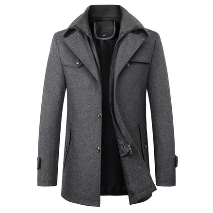 Carson Wool Blend Mid-Length Mens Coats with Notched Lapel